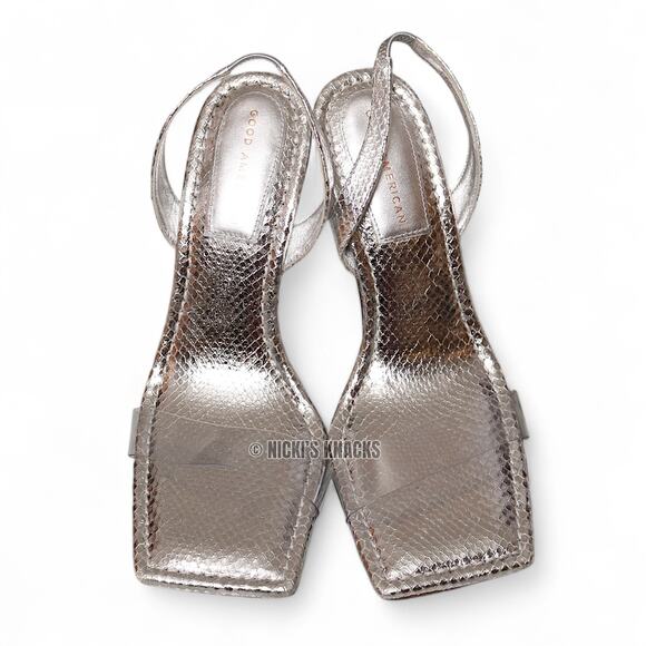 Good American Snake Lucite Sandal in Silver Heeled Slingback Square Toe Size 12 - Picture 4 of 11